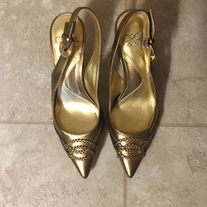 Metallic Gold Slingback pointy kitten heels
